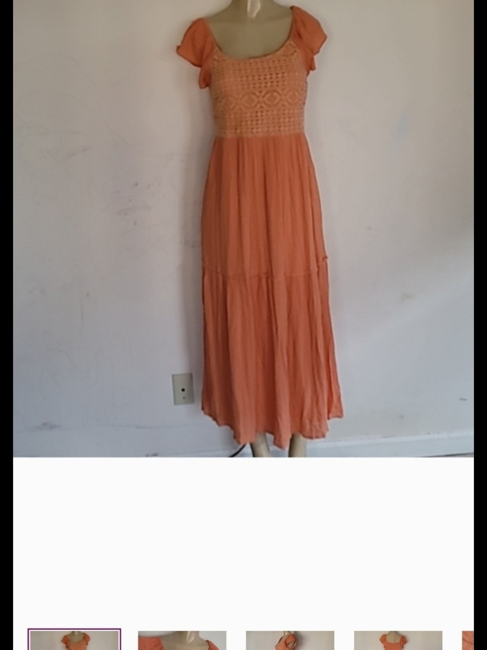Sincerely Jules Peach Crochet-Bodice Maxi Dress